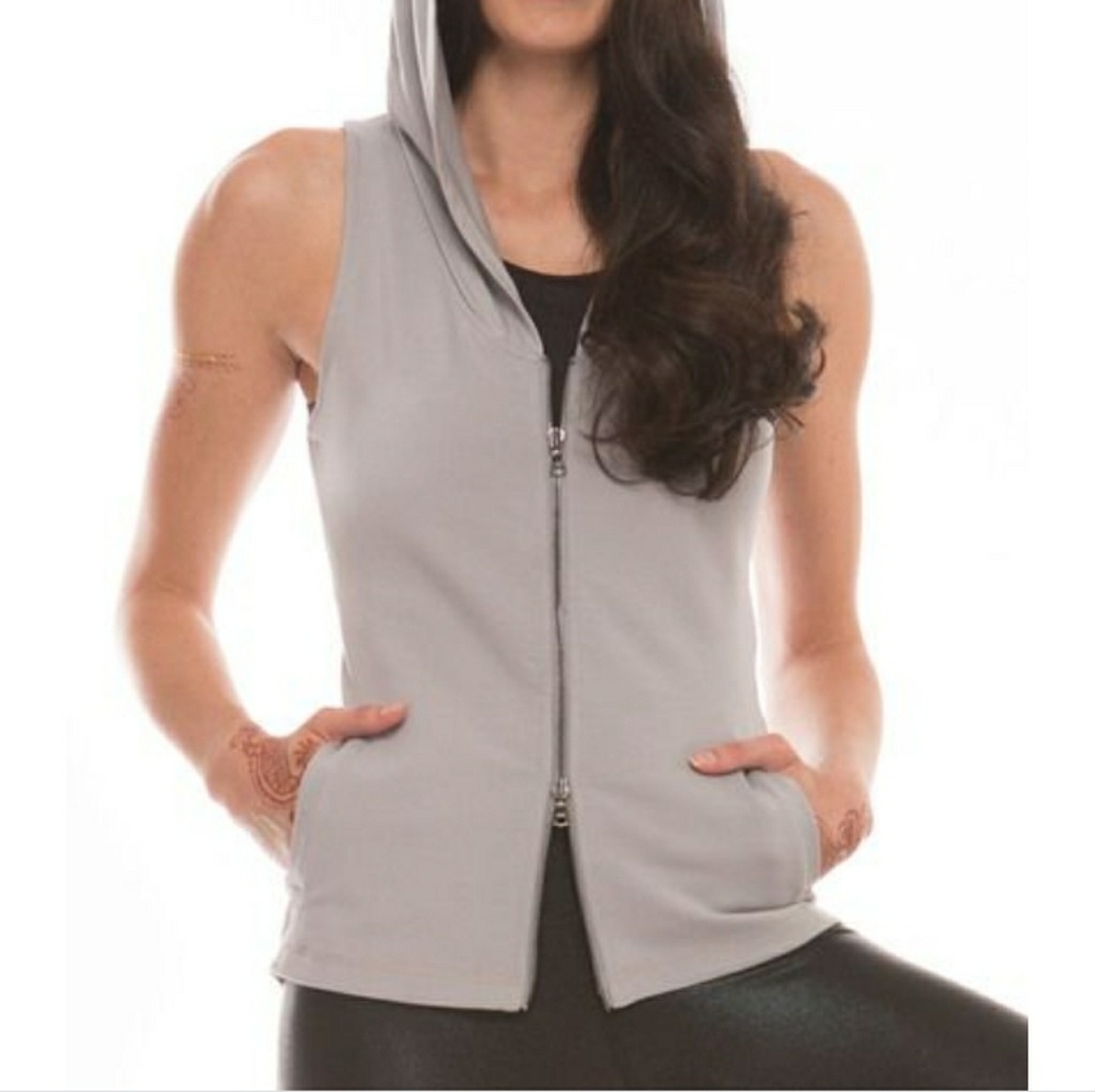 Mira Rae Kali Hoodie Vest Athleisure Gray MED New